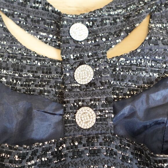 Debra Rodman Women 4 Dress Skater Tweed Grey Black Rhinestone Buttons Y Back - Picture 3 of 9
